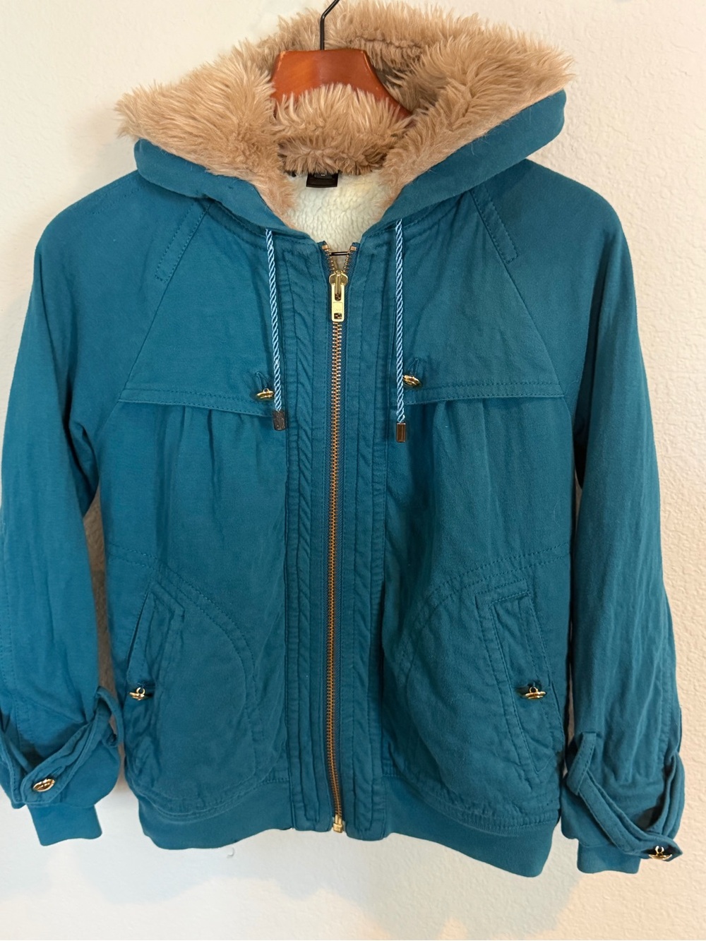 Marc by Marc Jacobs Teal Hooded Faux-Fur Lined Jacket M
